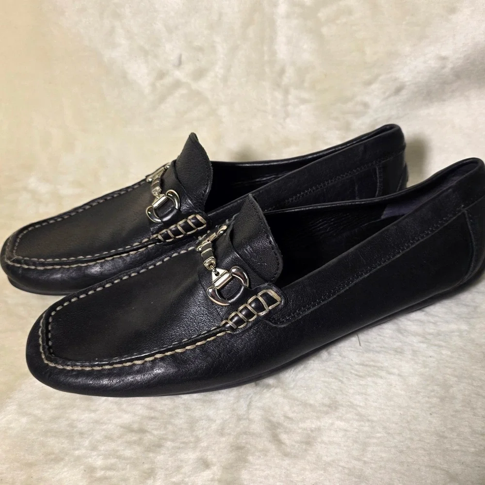 Geox Respira Bit Loafers Black Leather Driving Mocs Mens 45 12 Excellent